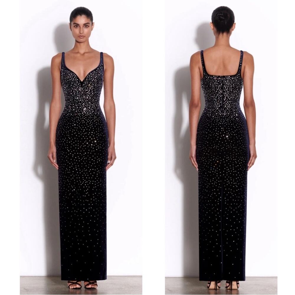 ALEX PERRY Singlet Sweetheart Crystal Embellished Column Black Maxi Dress Sz 4